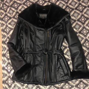 Wilson’s Leather Black full fur lining, including hood, leather car length coat